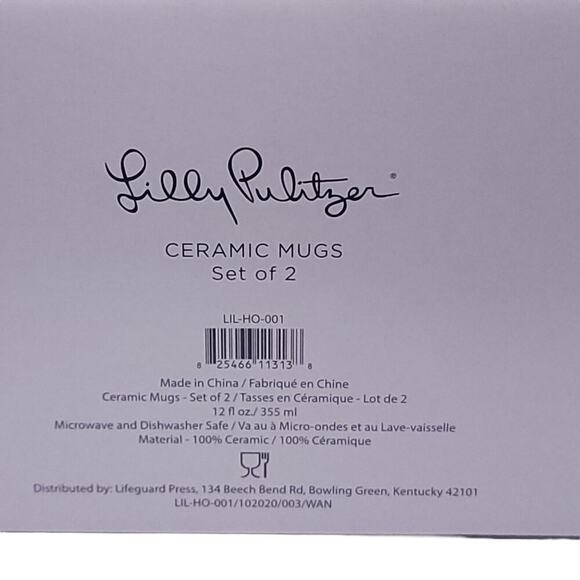 Lilly Pulitzer 12oz Ceramic Mugs Blue Floral Pair of 2 - Picture 3 of 9